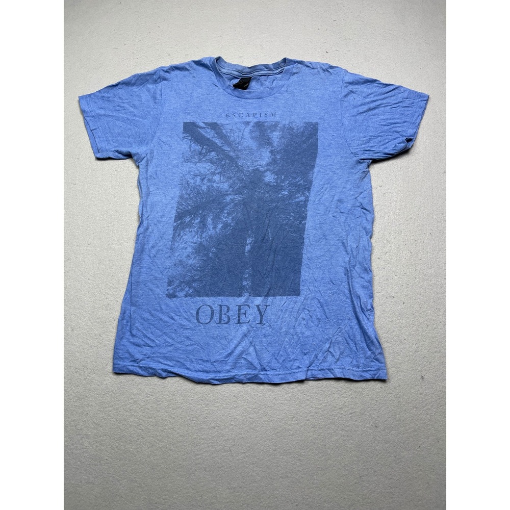 Obey Escapism T Shirt Cotton Blend Blue Heather Medium Mens